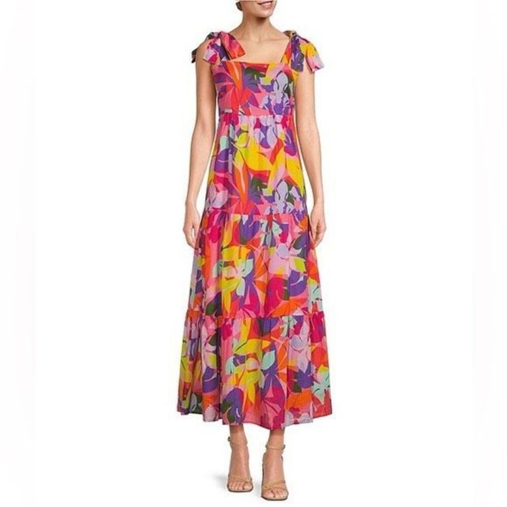 Jude Connally Womens Multicolor Rose Kaleidoscope Floral Voile Midi Dress Large